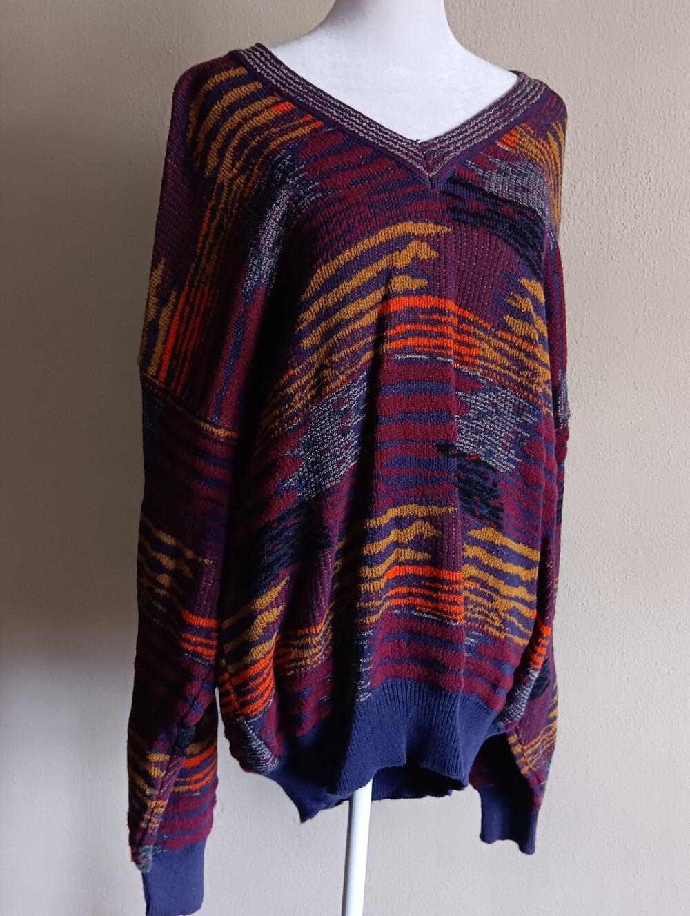 Italian Grunge Linen Blend 80s 90s Abstract Super Slouchy Knit VTG Sweater Large